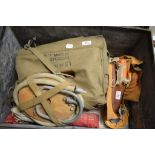 A WWII Royal Air Force Type A Mark III liferaft and accessories, including a sail, a pump and a