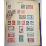Assorted world stamps, in two albums and on assorted loose leaves (box)