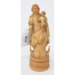 A Goan carved ivory group, the Madonna and Child, probably late 18/early 19th century, slight