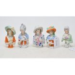 Five porcelain half dolls, the tallest 9 cm (5)