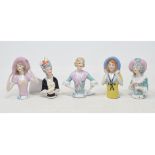 Five porcelain half dolls, the tallest 9.5 cm (5)