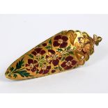 An Indian gold chape, with floral enamel decoration, in green and red, slight loss, 6.5 cm See