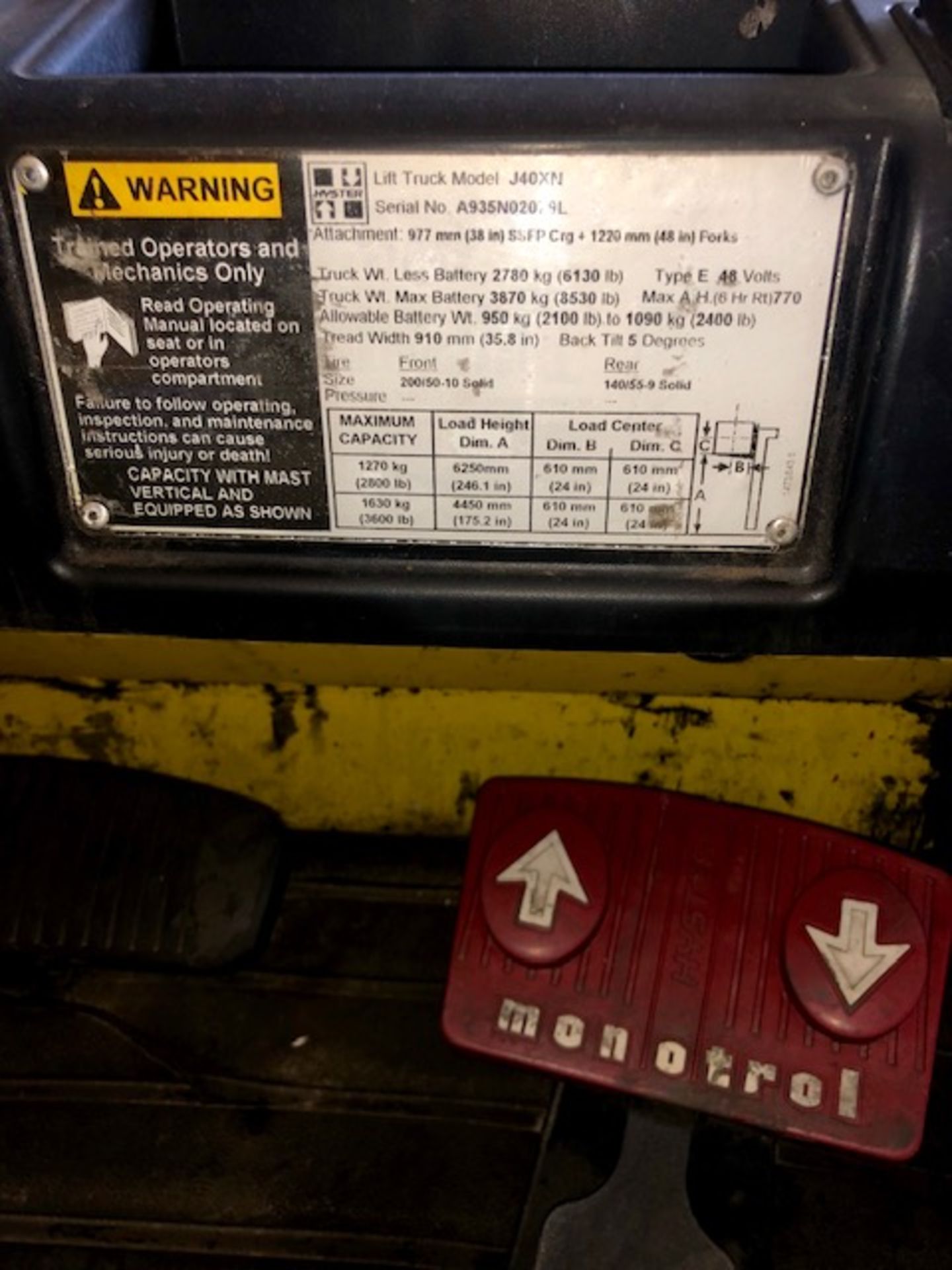 Hyster forklift J40XN w/o battery 48V - Image 3 of 5