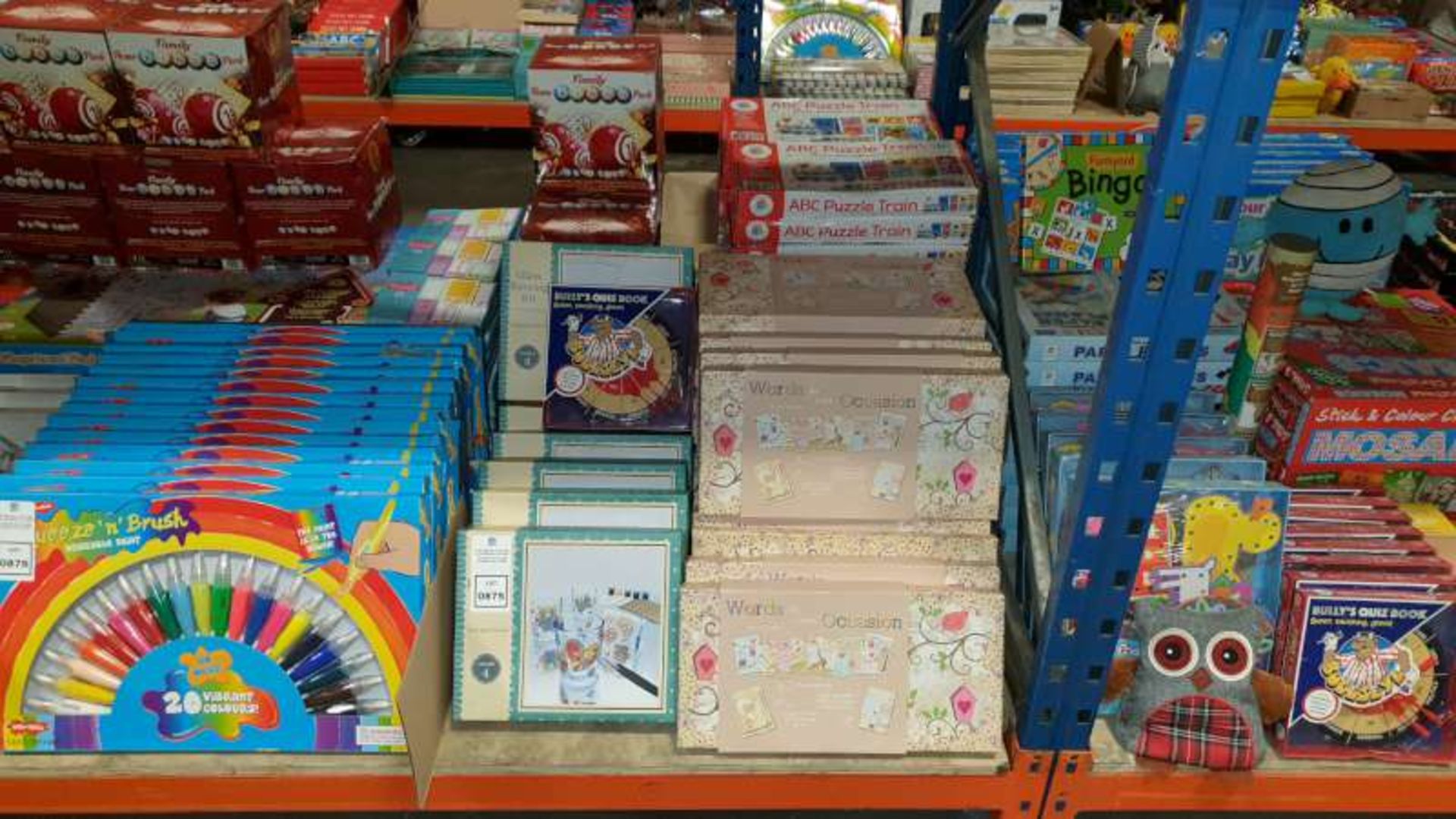 MIXED LOT CONTAINING GLASS PAINTING KITS, ABC PUZZLE TRAIN, FAMILY BINGO, WORDS FOR EVERY OCCASION