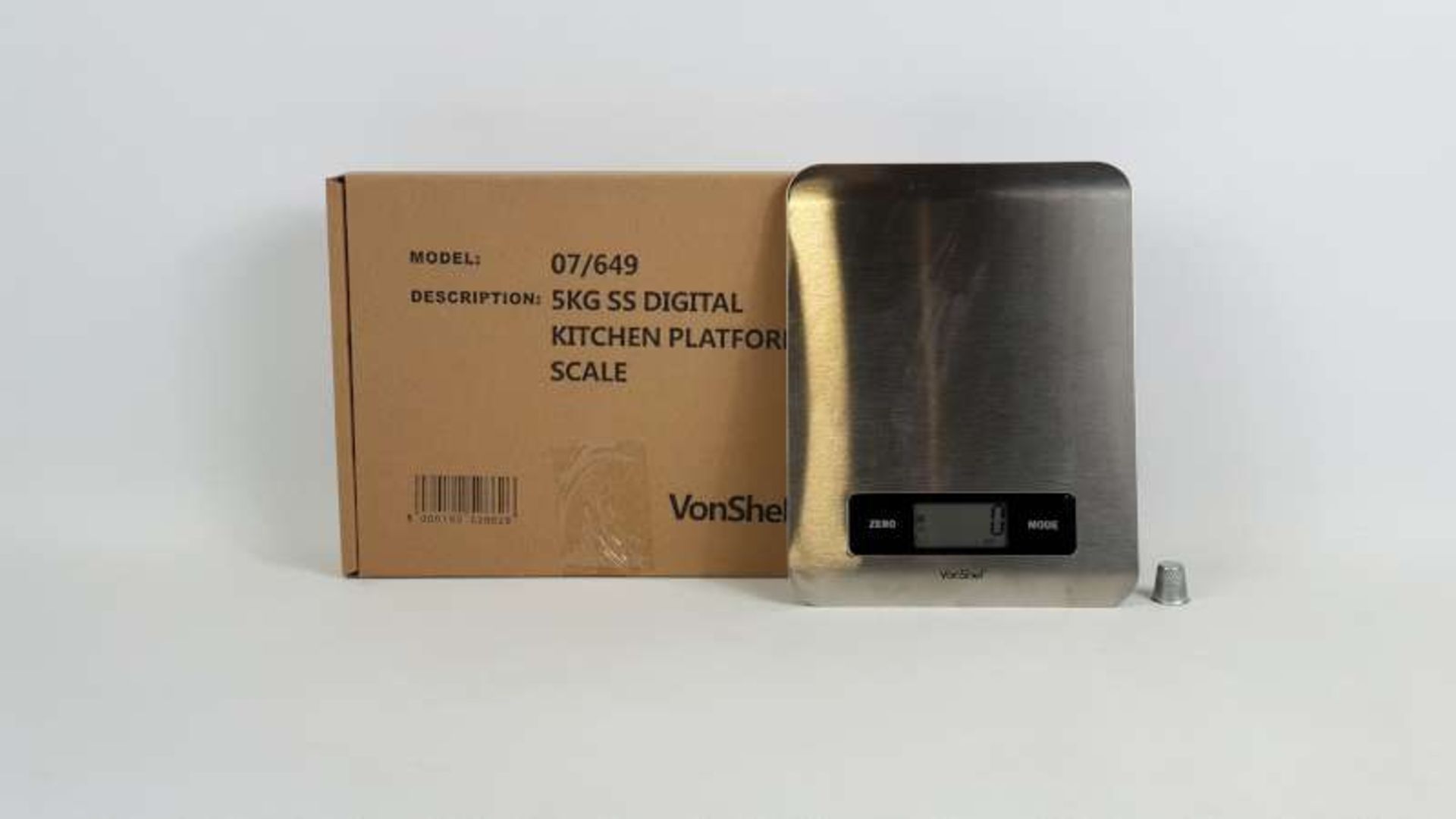 12 X BRAND NEW BOXED VONSHEF 5 KG STAINLESS STEEL DIGITAL KITCHEN PLATFORM SCALES IN 1 BOX