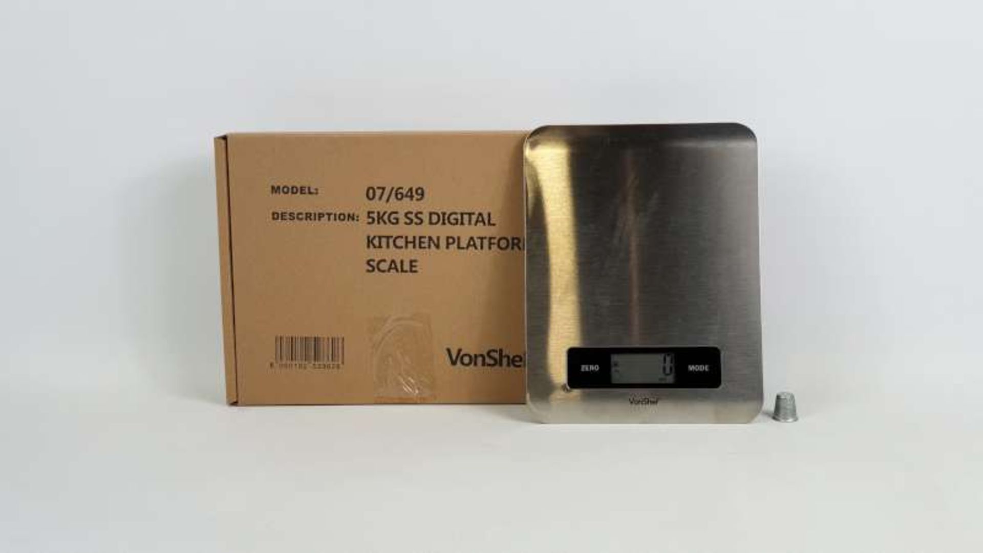 12 X BRAND NEW BOXED VONSHEF 5 KG STAINLESS STEEL DIGITAL KITCHEN PLATFORM SCALES IN 1 BOX