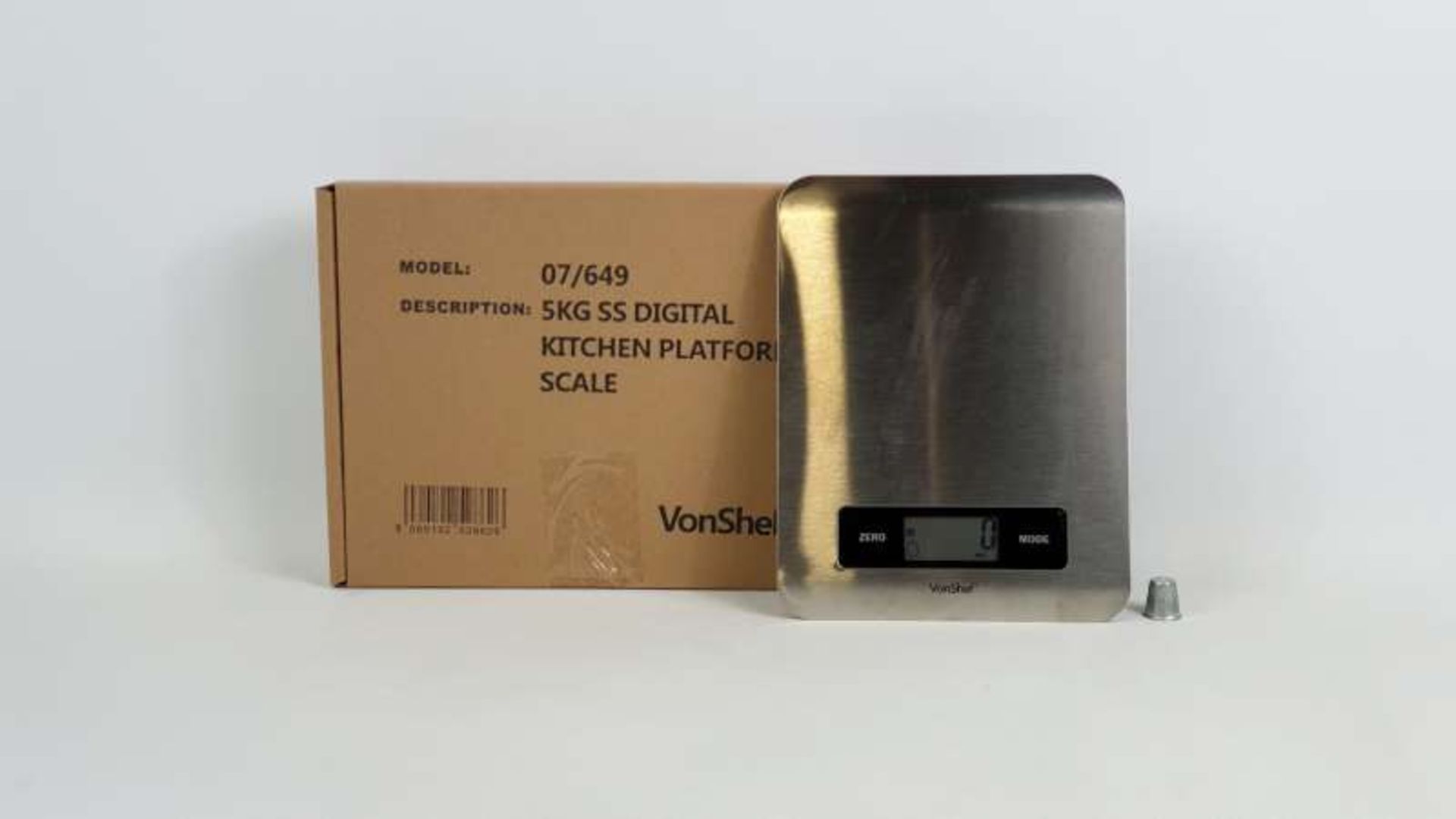 12 X BRAND NEW BOXED VONSHEF 5 KG STAINLESS STEEL DIGITAL KITCHEN PLATFORM SCALES IN 1 BOX