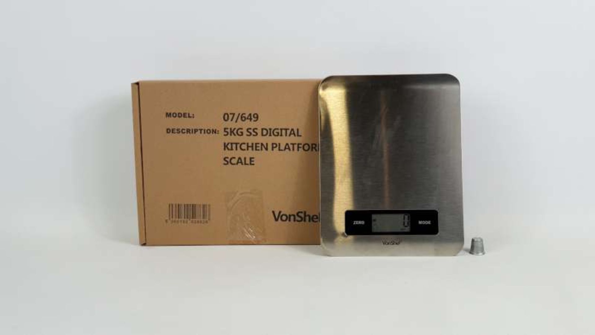 12 X BRAND NEW BOXED VONSHEF 5 KG STAINLESS STEEL DIGITAL KITCHEN PLATFORM SCALES IN 1 BOX