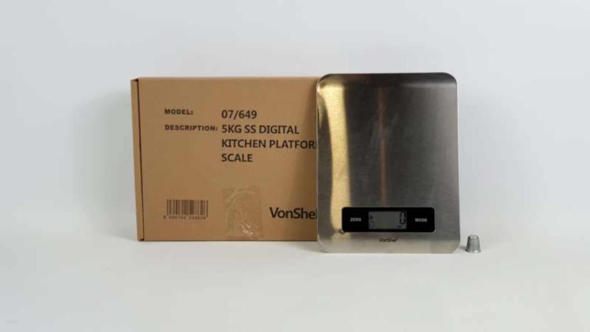 12 X BRAND NEW BOXED VONSHEF 5 KG STAINLESS STEEL DIGITAL KITCHEN PLATFORM SCALES IN 1 BOX