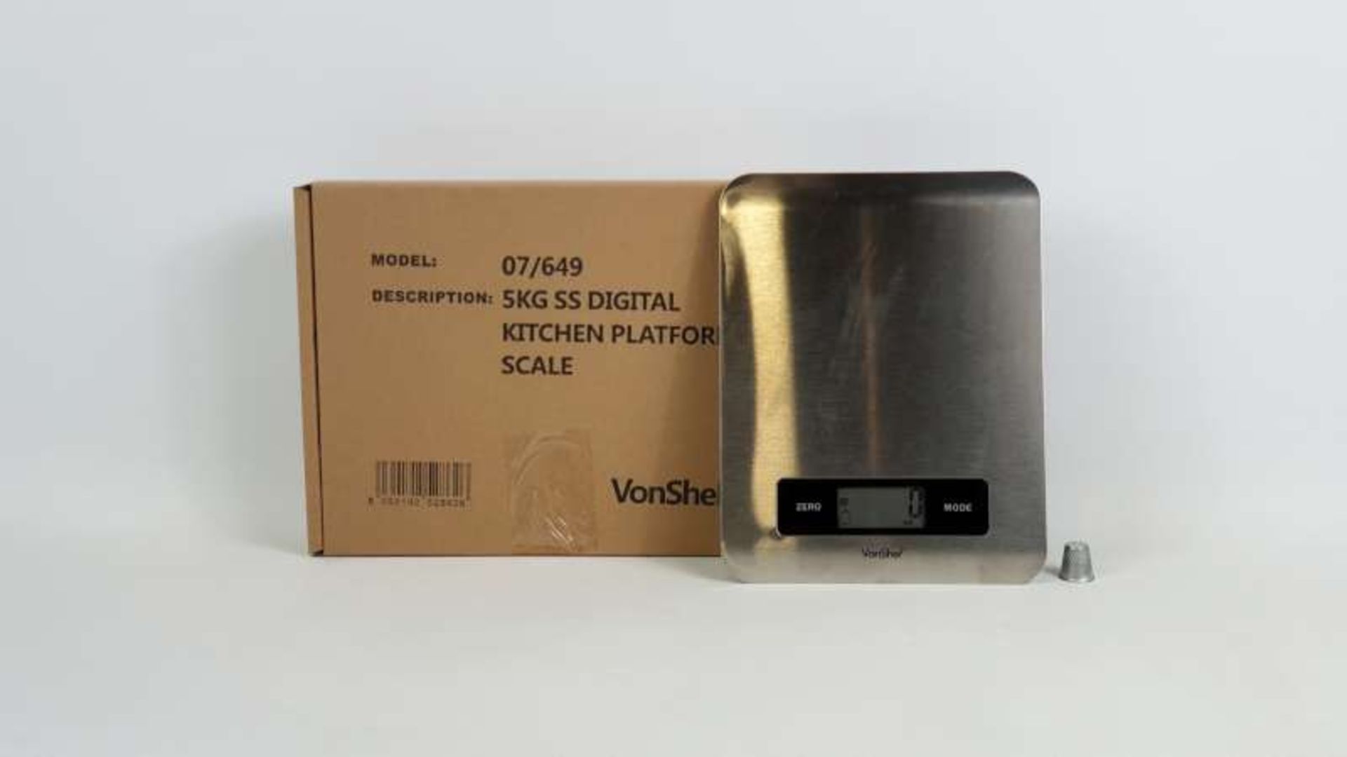 12 X BRAND NEW BOXED VONSHEF 5 KG STAINLESS STEEL DIGITAL KITCHEN PLATFORM SCALES IN 1 BOX