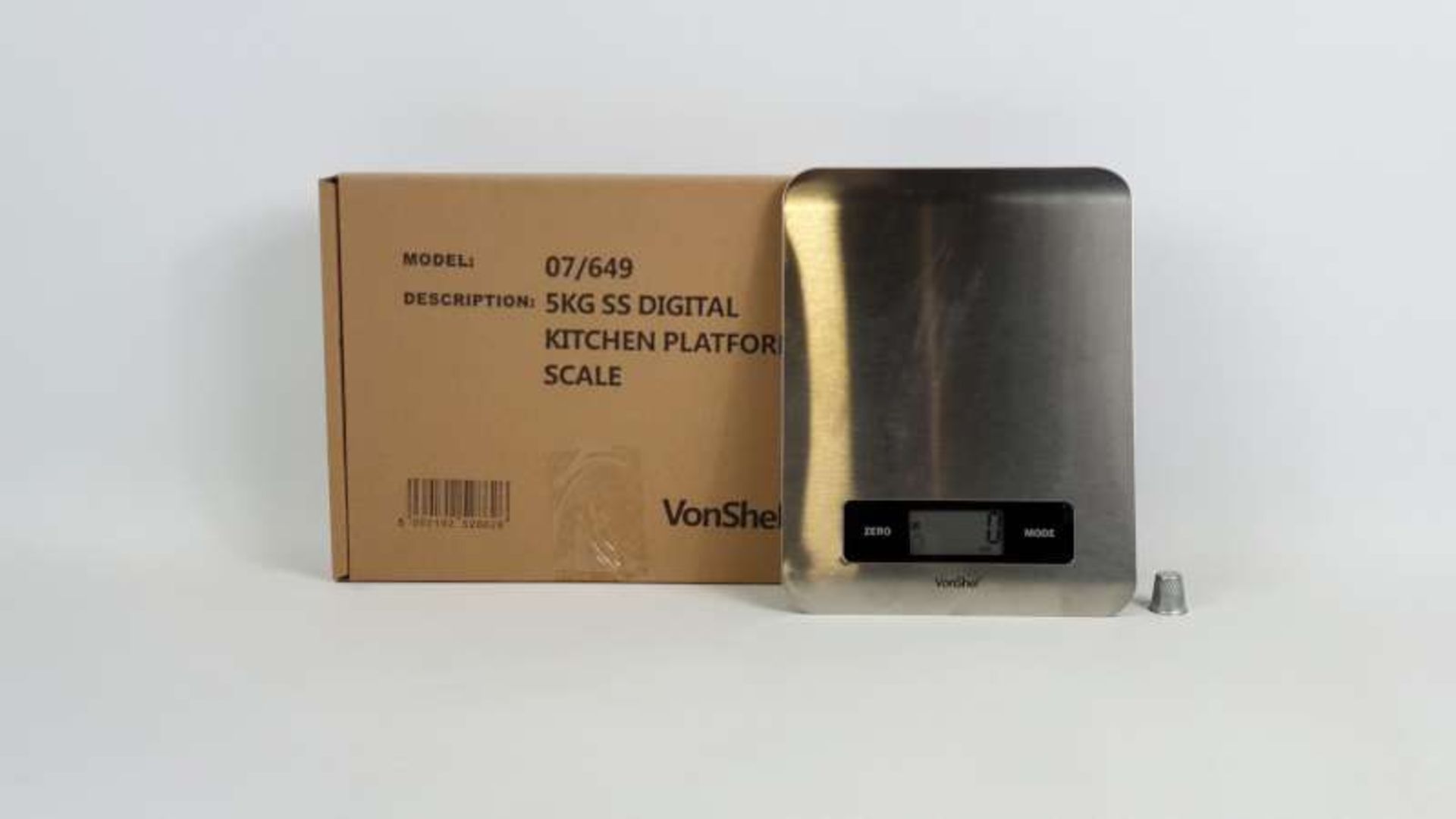 12 X BRAND NEW BOXED VONSHEF 5 KG STAINLESS STEEL DIGITAL KITCHEN PLATFORM SCALES IN 1 BOX