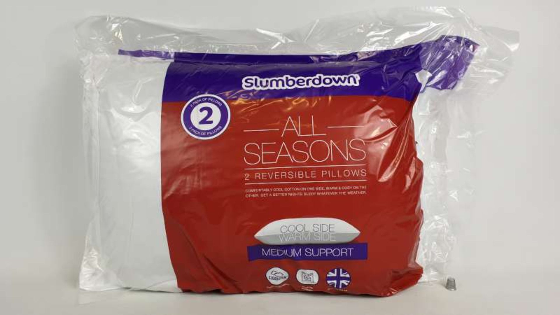 6 X PACKS OF 2 SLUMBERDOWN ALL SEASONS REVERSIBLE PILLOWS