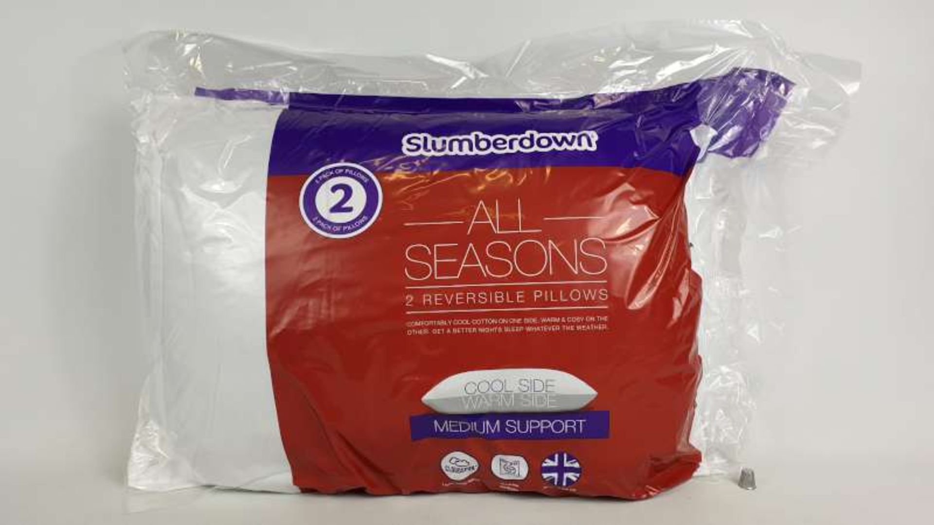 6 X PACKS OF 2 SLUMBERDOWN ALL SEASONS REVERSIBLE PILLOWS