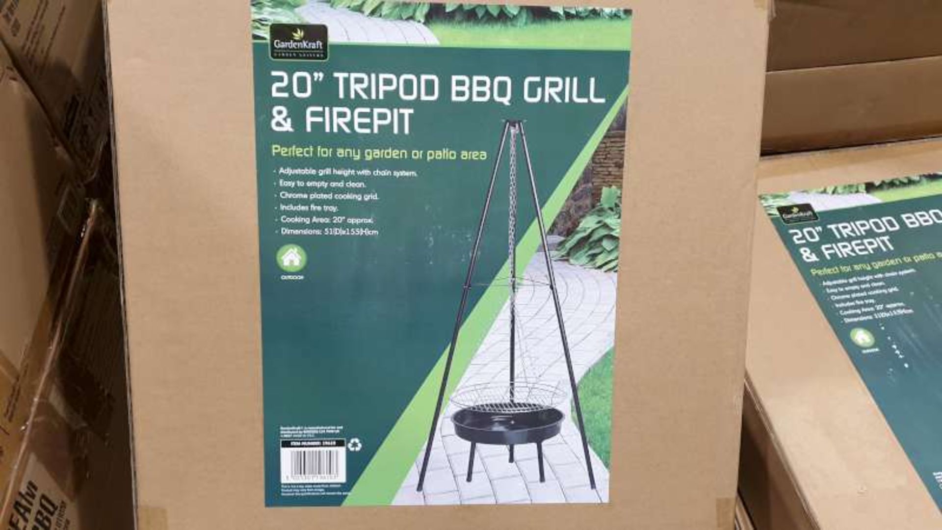 5 X BRAND NEW BOXED GARDENKRAFT 20" TRIPOD BBQ GRILL AND FIREPIT