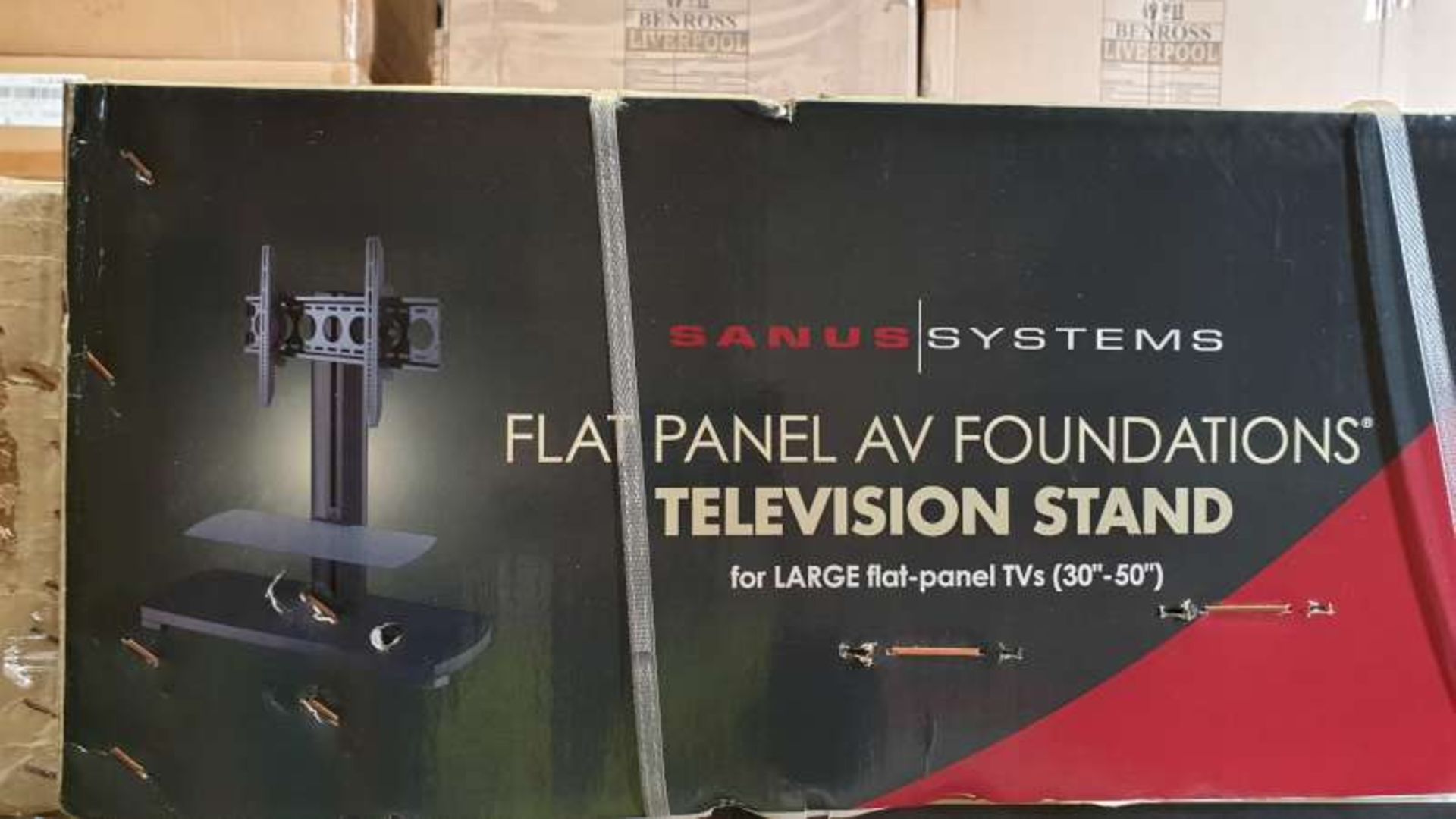 2 X SANUS SYSTEMS FLAT PANEL AV FOUNDATIONS TELEVISION STAND FOR LARGE FLAT PANEL TELEVISIONS