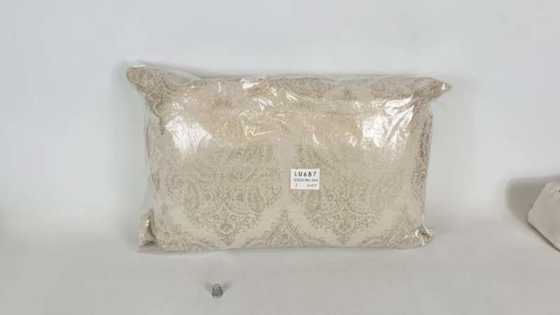 30 X DAMASK GOLD CUSHIONS IN 10 BOXES