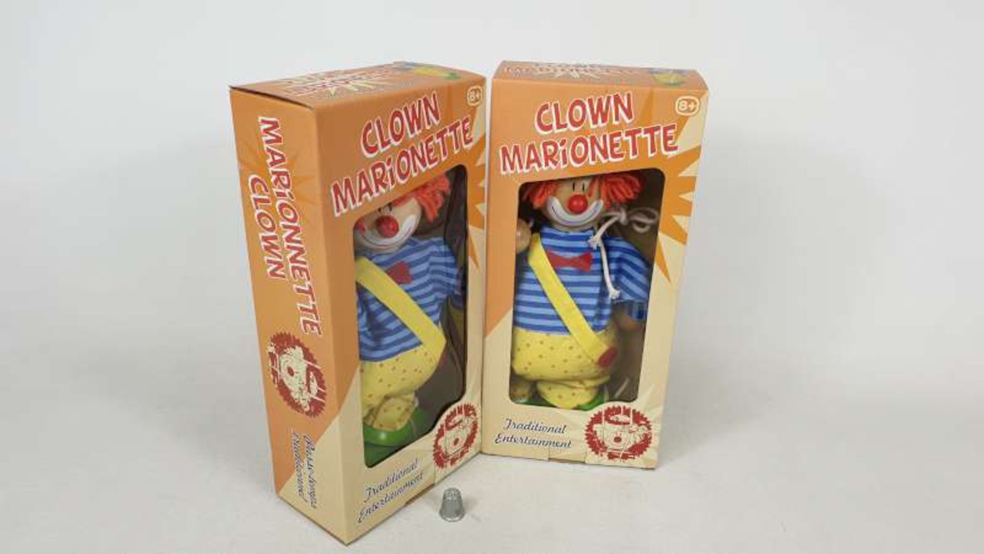 60 BOXED WOODEN CLOWN MARIONETTE IN 3 BOXES