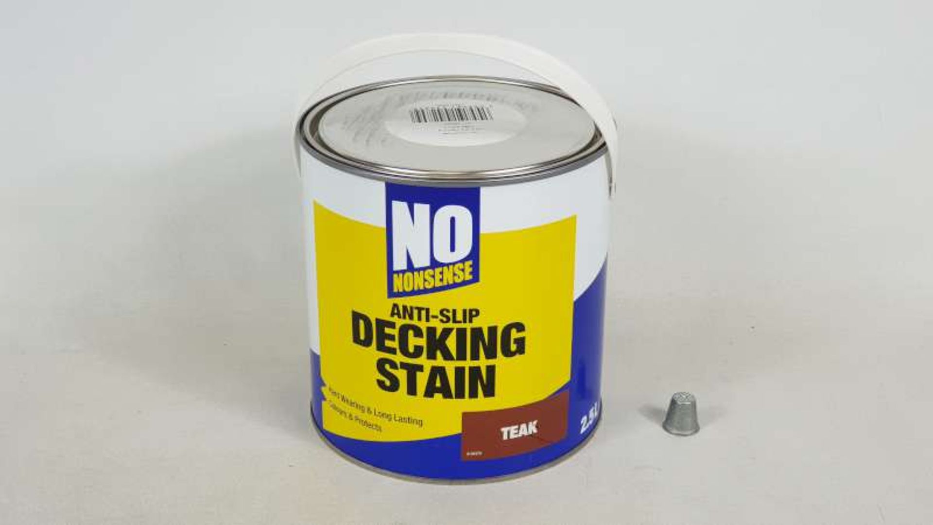 25 X 2.5 LITRE TINS OF NO NONSENSE TEAK COLOURED DECKING STAIN