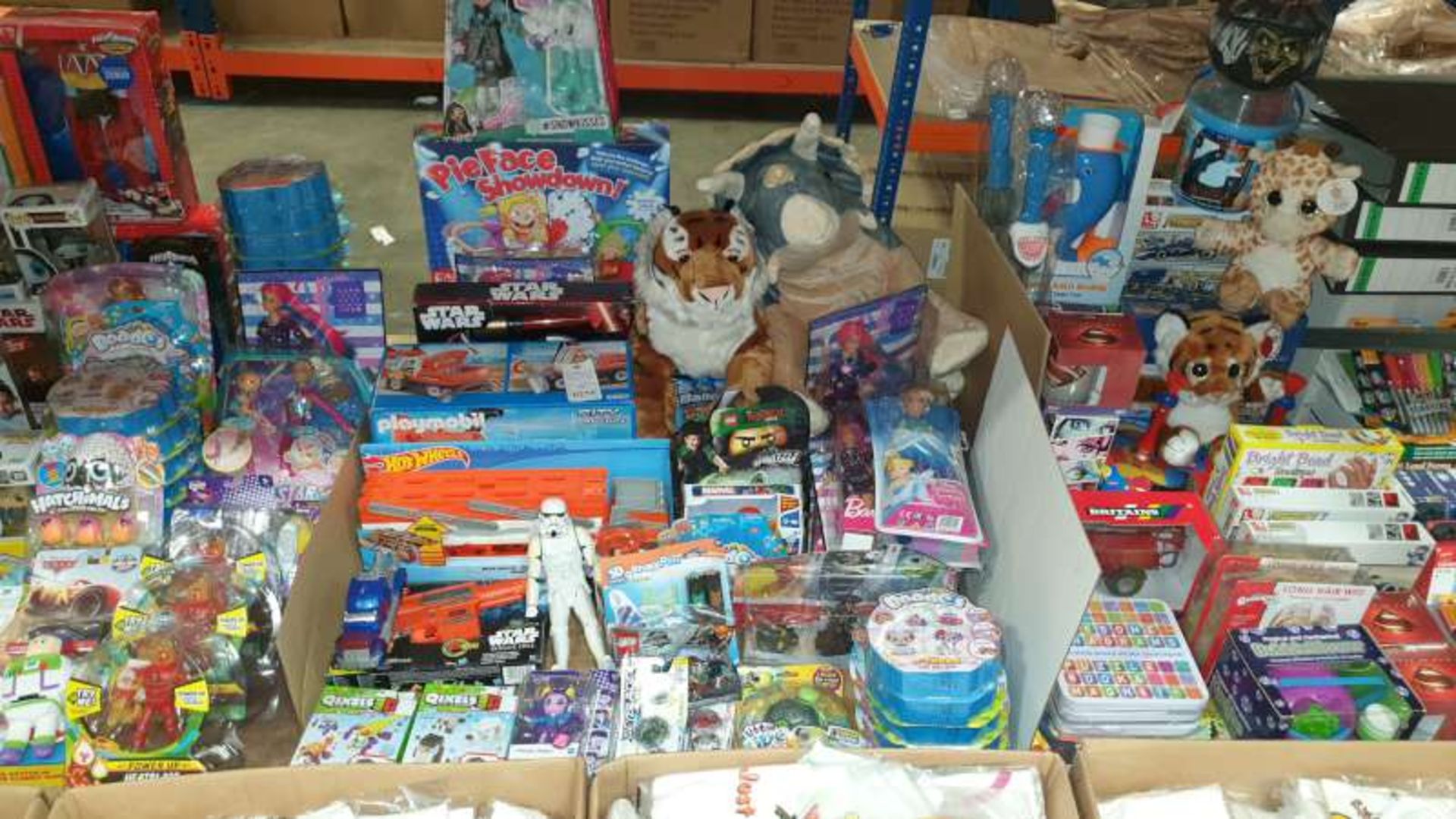 MIXED TOY LOT CONTAINING PLAYMOBIL HOT WHEELS, DISNEY PRINCESS, PIE FACE SHOWDOWN, STAR WARS, MARVEL