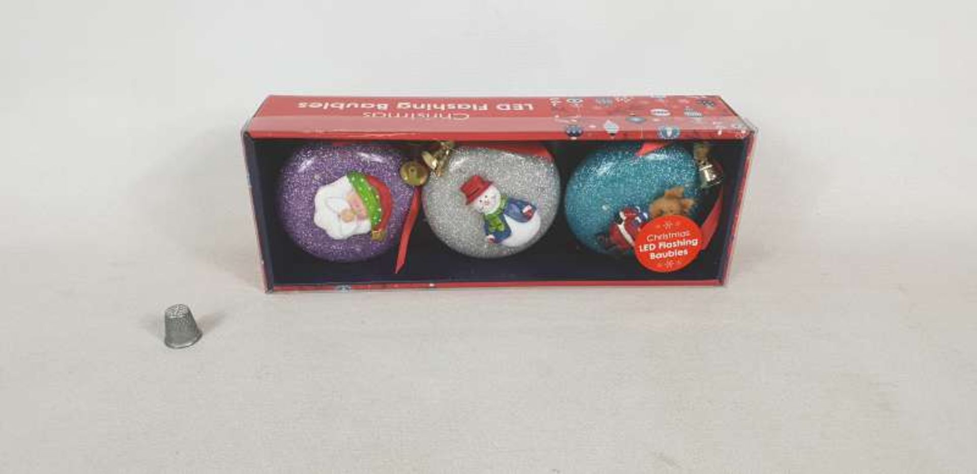 108 X PACKS OF 3 LED FLASHING CHRISTMAS BAUBLES IN 3 BOXES