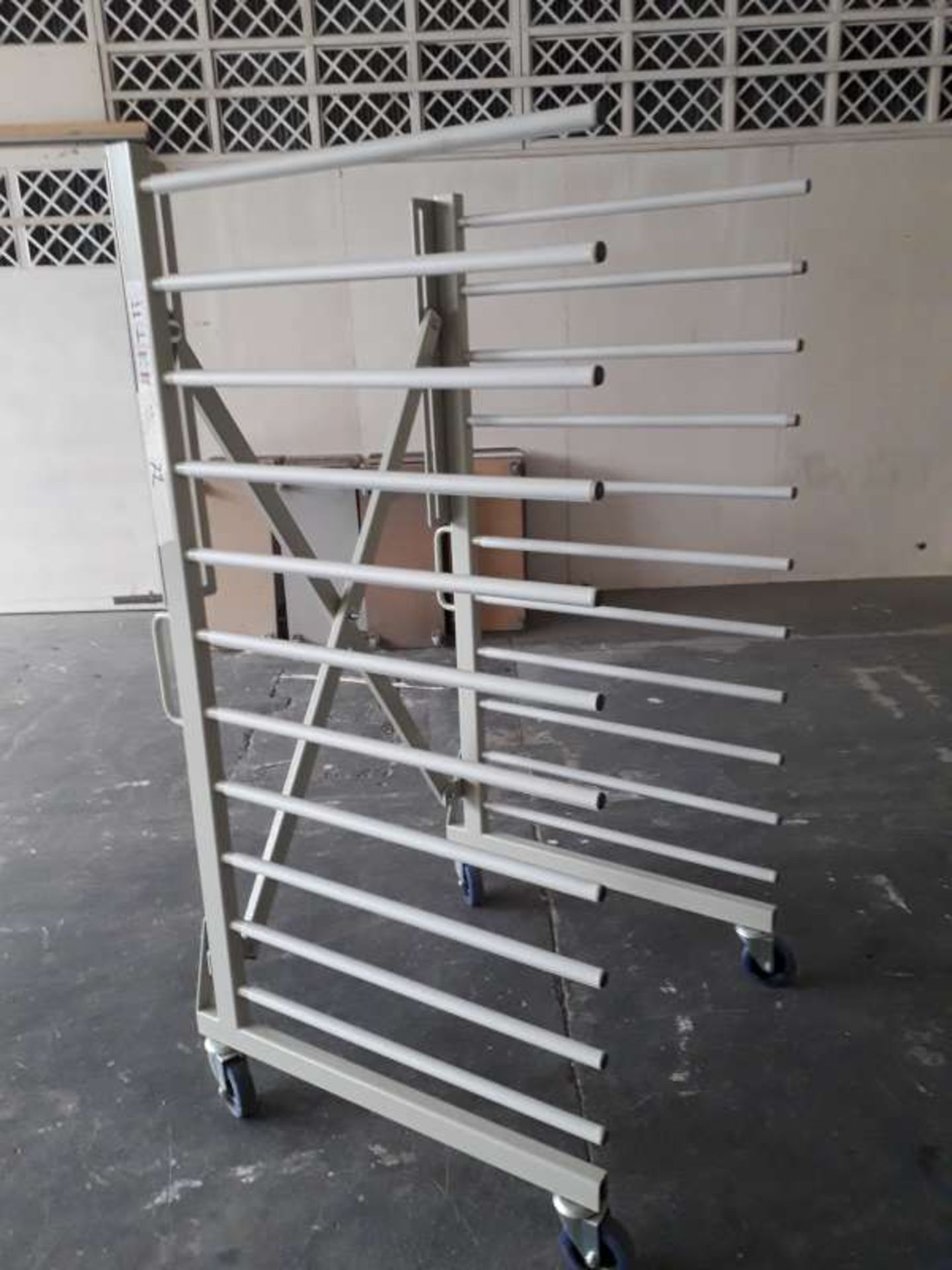 18 VARIOUS SIZE /COLOUR, SHEET MOBILE TROLLY RACKS. - Image 3 of 3