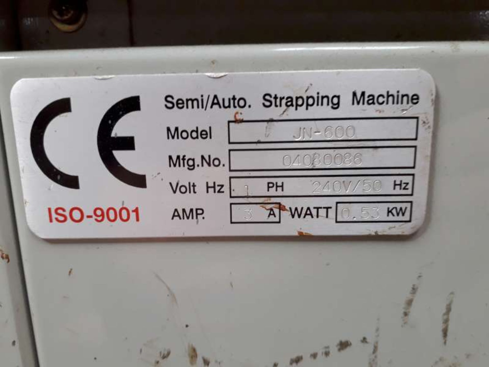 1 X STRAPPING MACHINE JN 600, - Image 2 of 2