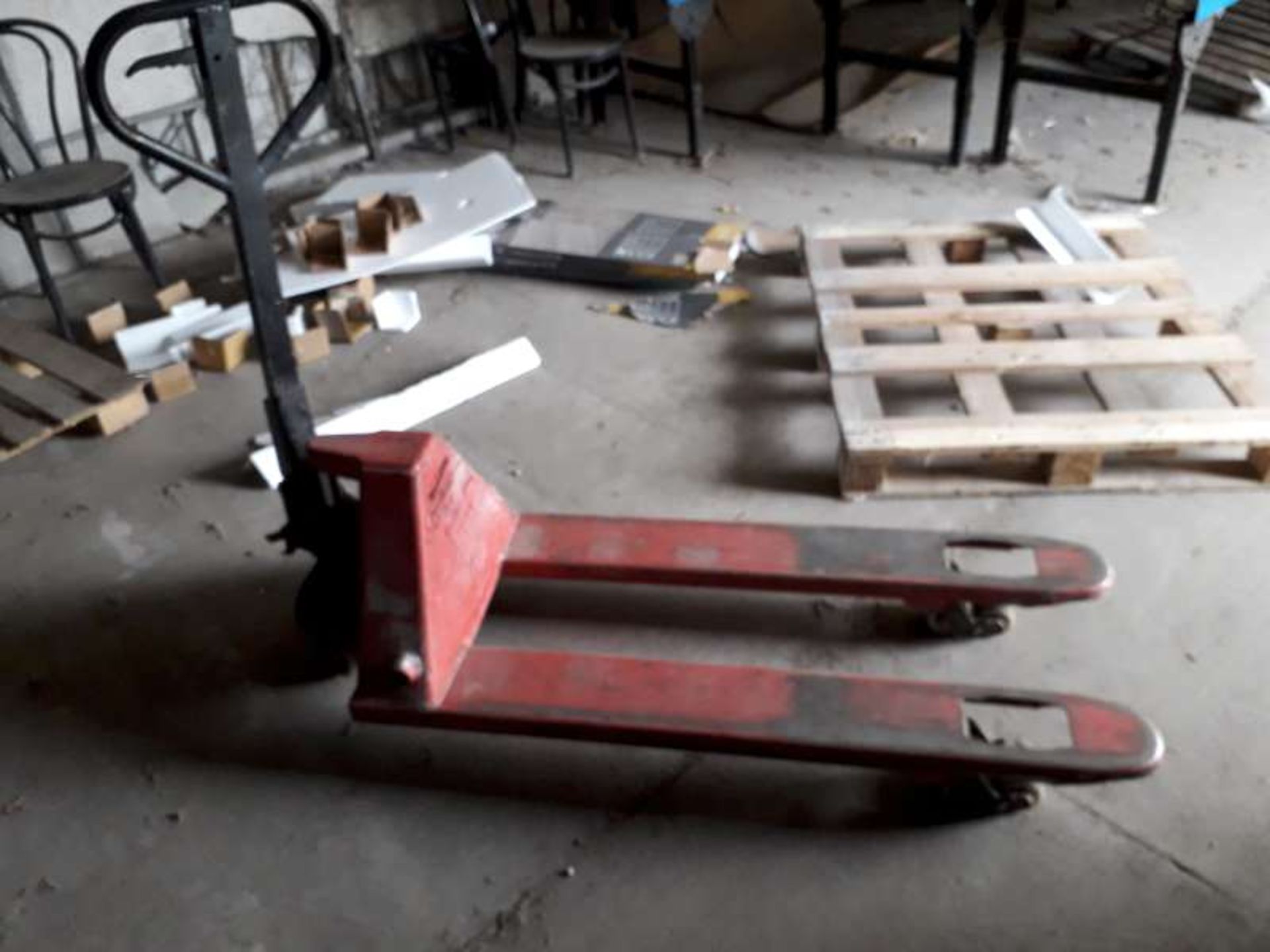 2 X RED PAINTED PALLET TRUCKS