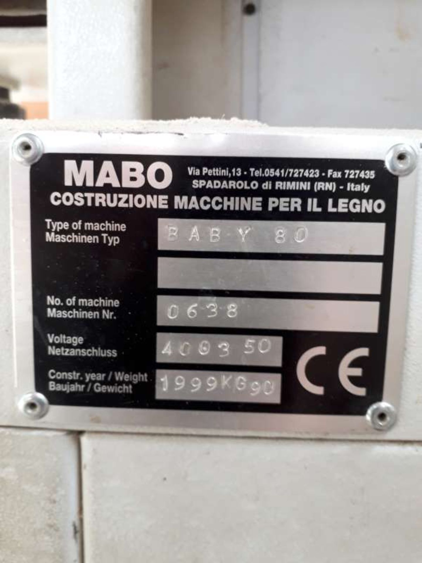 MAMBO BABY 80 HORIZONTAL SANDING MACHINE, 3PH.Y.O.M 1999. - Image 2 of 2