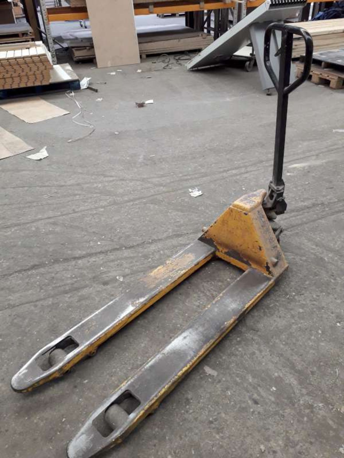 2 X YELLOW PAINTED PALLET TRUCKS