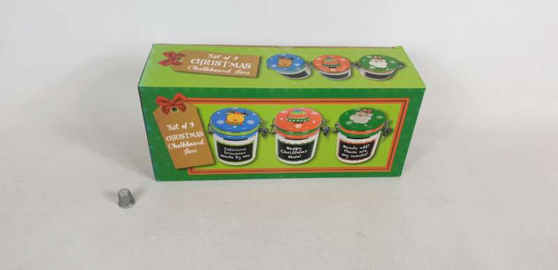 60 X SETS OF 3 CHRISTMAS CHALKBOARD JARS IN 6 BOXES