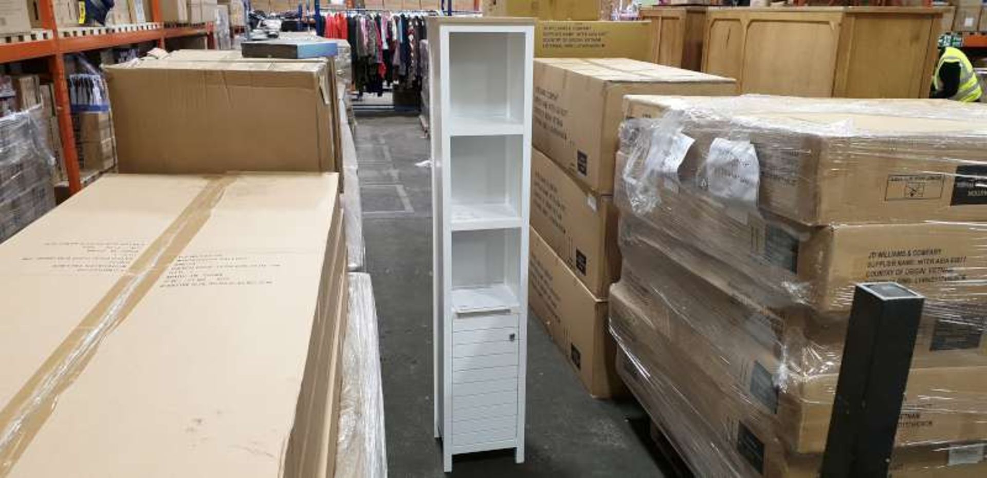 3 X BRAND NEW BOXED WHITE HAVEN TALL BOY CUPBOARD SIZE W 35 CM, D 30 CM, H177 CM