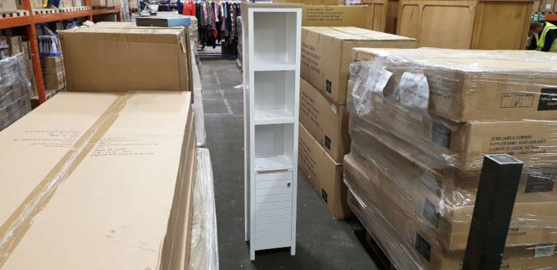 3 X BRAND NEW BOXED WHITE HAVEN TALL BOY CUPBOARD SIZE W 35 CM, D 30 CM, H177 CM