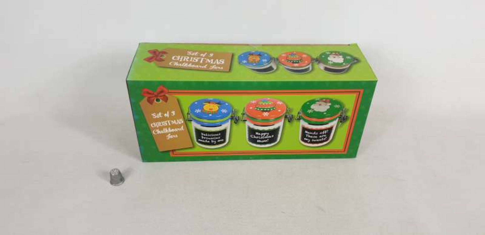 60 X SETS OF 3 CHRISTMAS CHALKBOARD JARS IN 6 BOXES