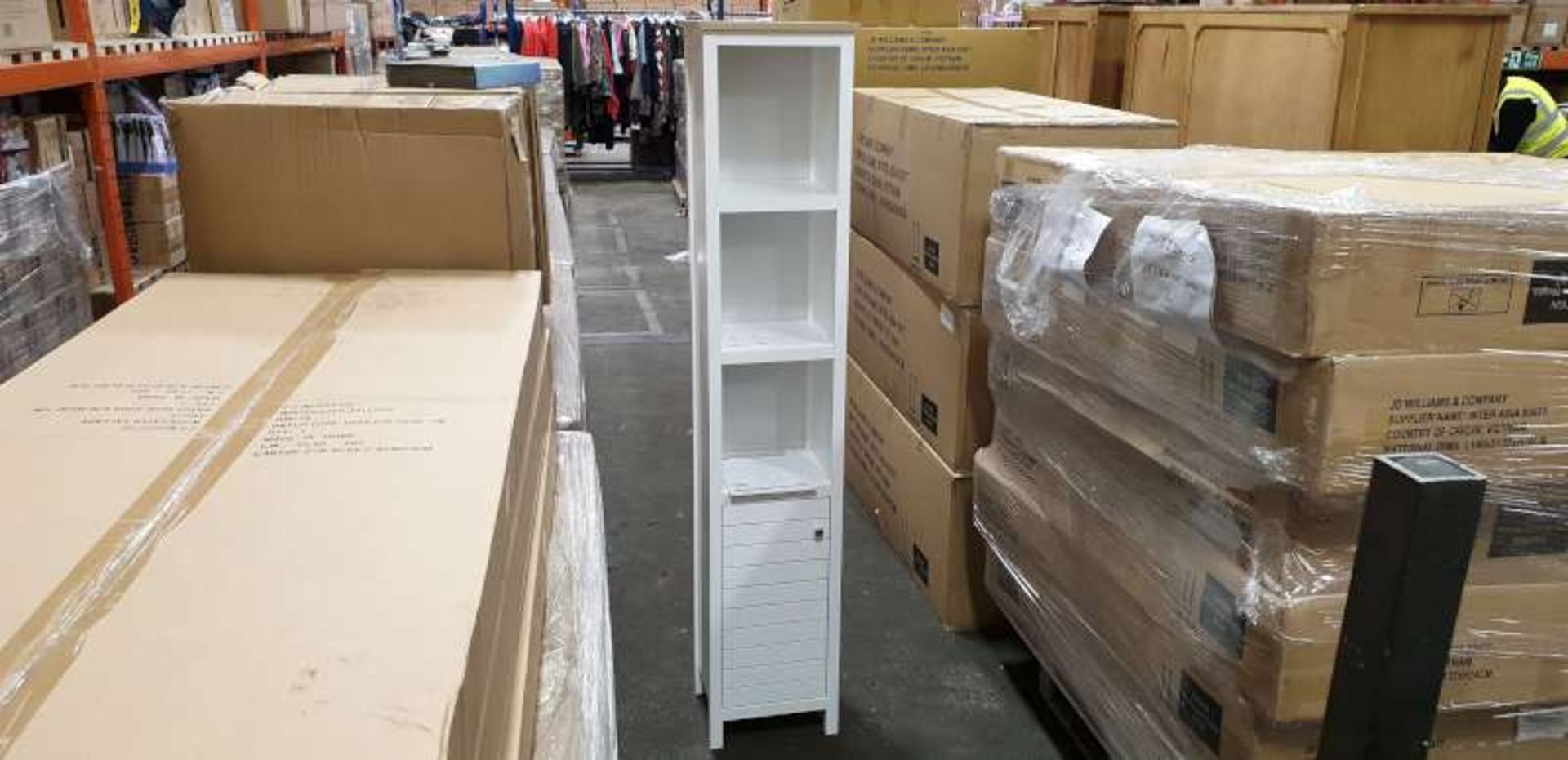 3 X BRAND NEW BOXED WHITE HAVEN TALL BOY CUPBOARD SIZE W 35 CM, D 30 CM, H177 CM