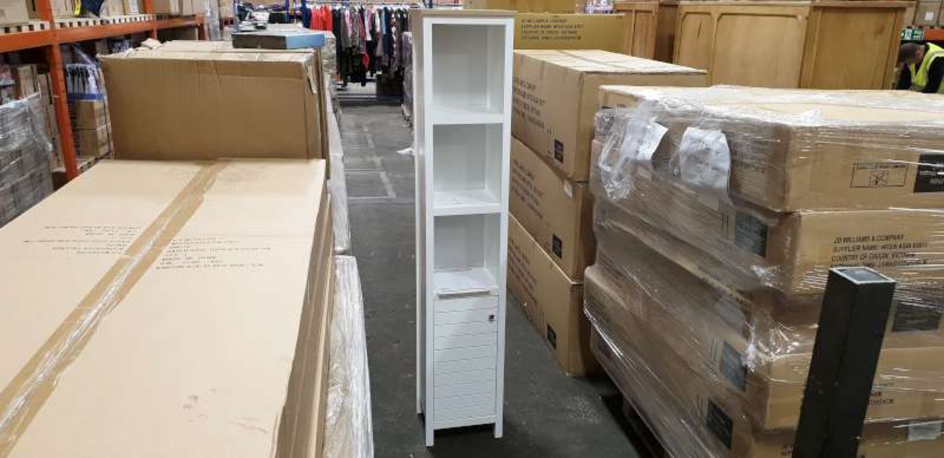 3 X BRAND NEW BOXED WHITE HAVEN TALL BOY CUPBOARD SIZE W 35 CM, D 30 CM, H177 CM