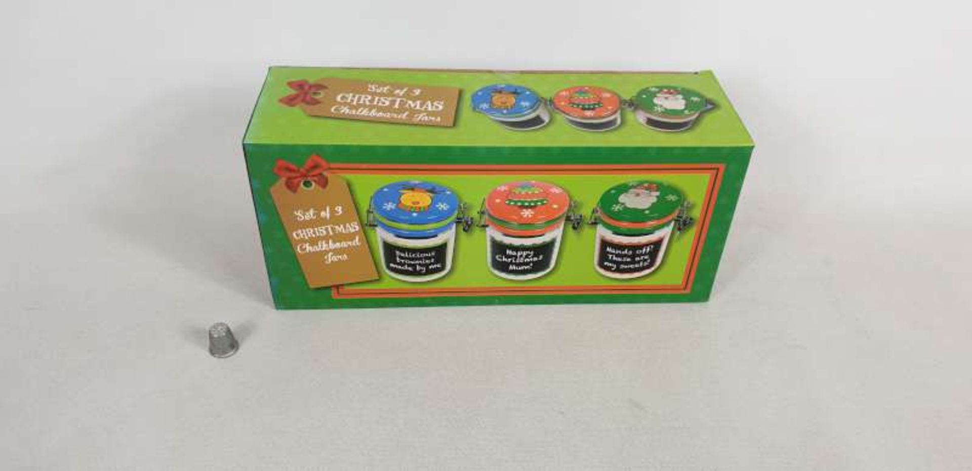 60 X SETS OF 3 CHRISTMAS CHALKBOARD JARS IN 6 BOXES