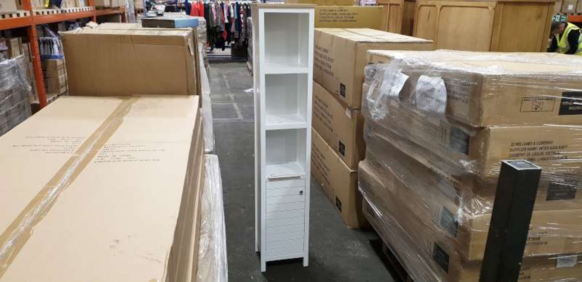 3 X BRAND NEW BOXED WHITE HAVEN TALL BOY CUPBOARD SIZE W 35 CM, D 30 CM, H177 CM