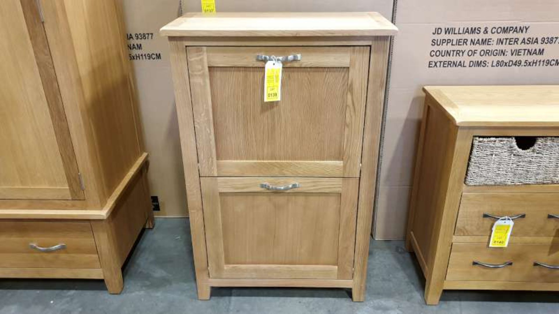 2 X BRAND NEW BOXED HARROGATE OAK AND OAK VENEER SHOE STORAGE CABINET