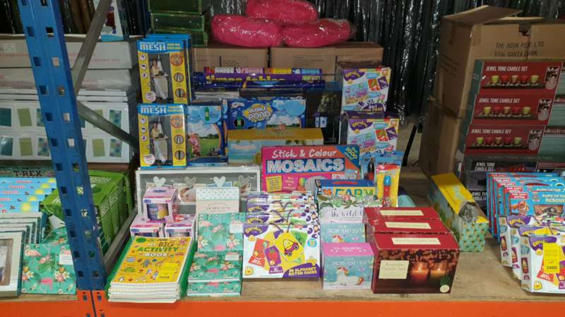 MIXED LOT CONTAINING STICK AND COLOUR MOSAICS, SETS OF 2 AROMATIC CANDLES, CBEEBIES 30 ALPHABET
