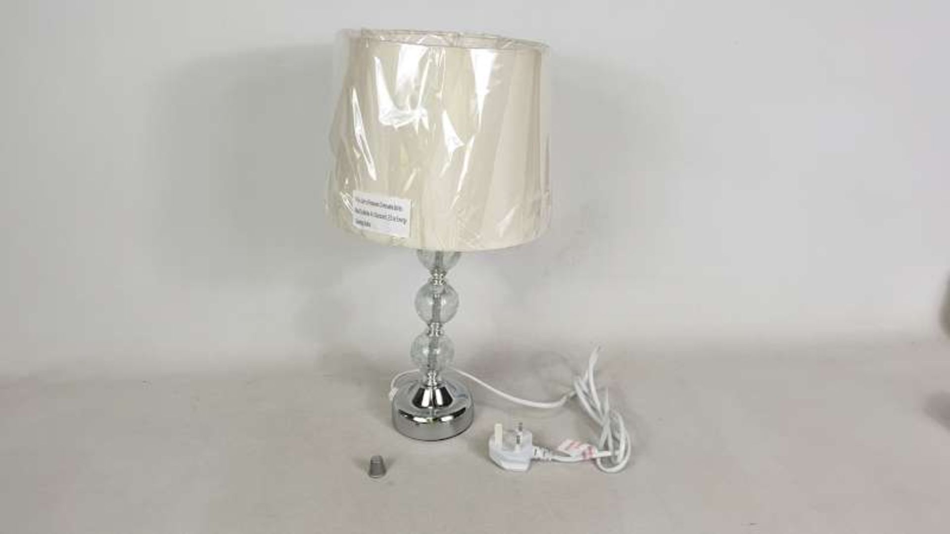 12 X BRAND NEW BOXED CRACKLE GLASS BALL TOUCH TABLE LAMP WITH CREAM COLOURED SHADE IN 2 BOXES