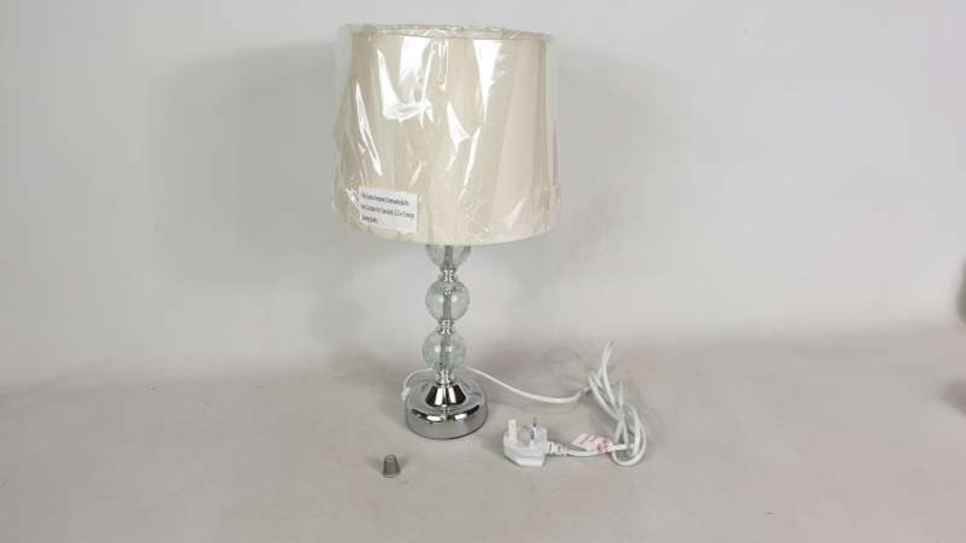 12 X BRAND NEW BOXED CRACKLE GLASS BALL TOUCH TABLE LAMP WITH CREAM COLOURED SHADE IN 2 BOXES