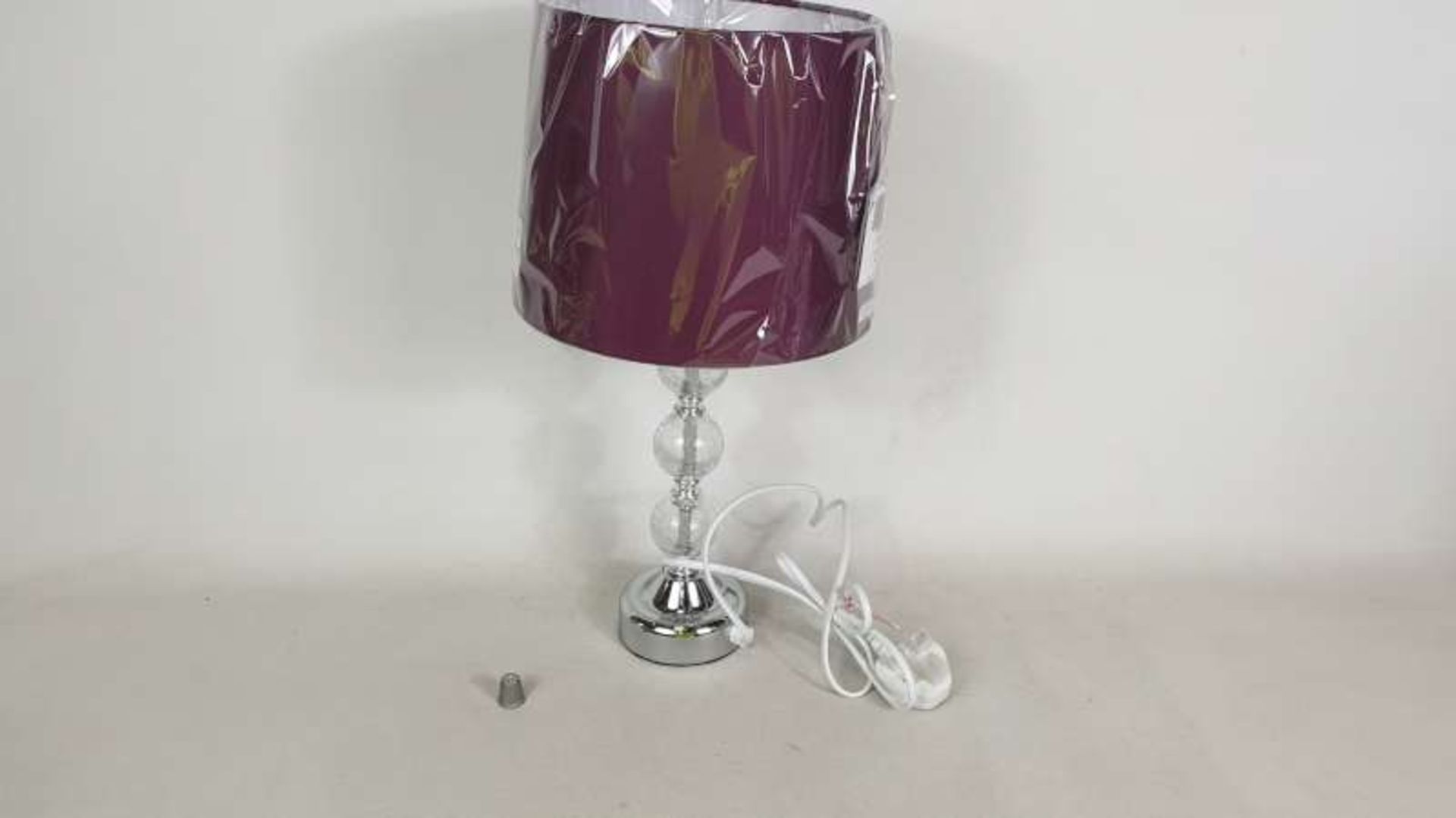 12 X BRAND NEW BOXED CRACKLE GLASS BALL TOUCH TABLE LAMP WITH PURPLE COLOURED SHADE IN 2 BOXES