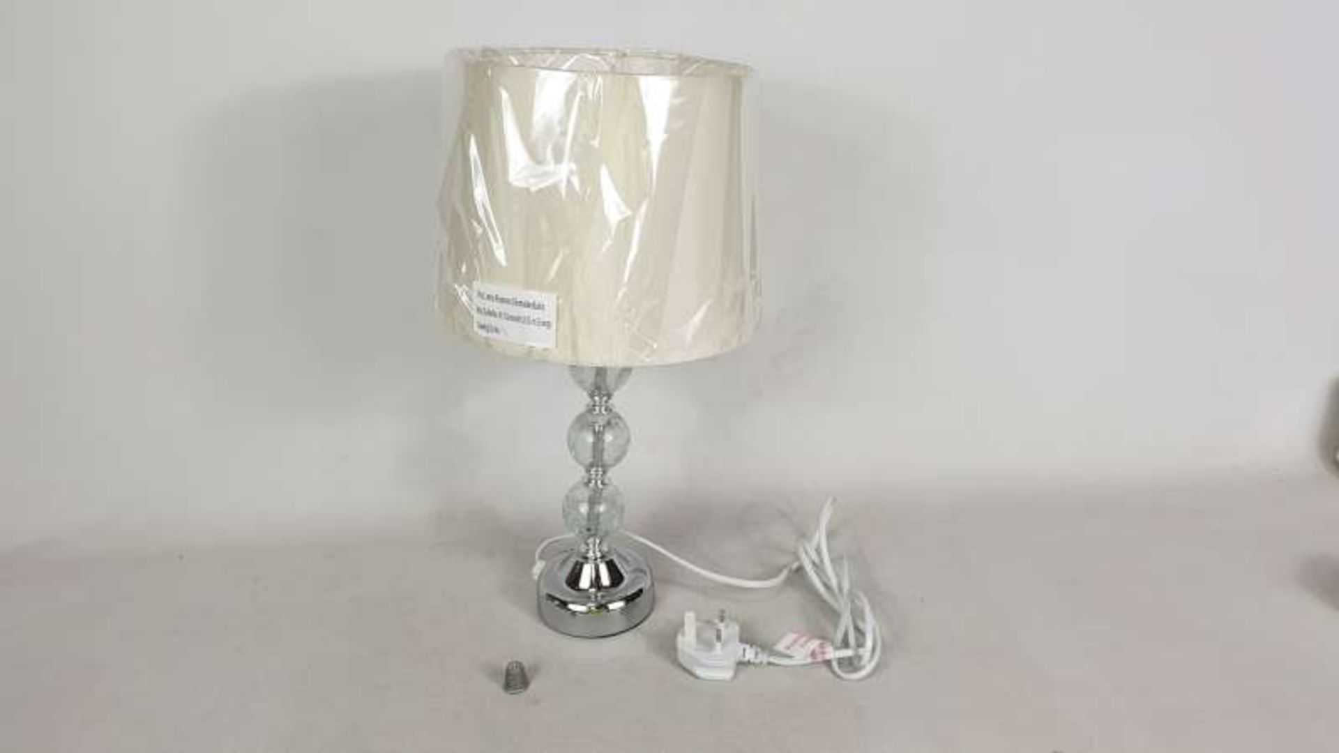 12 X BRAND NEW BOXED CRACKLE GLASS BALL TOUCH TABLE LAMP WITH CREAM COLOURED SHADE IN 2 BOXES