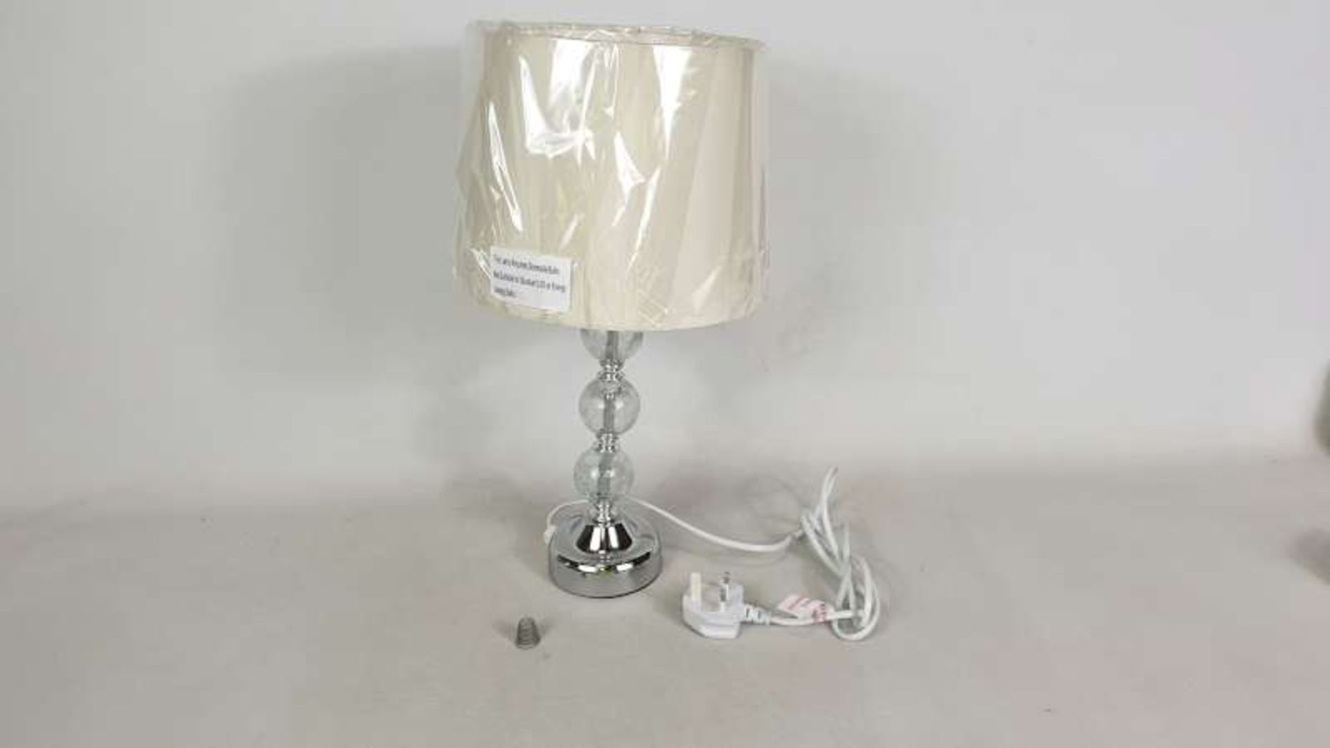 12 X BRAND NEW BOXED CRACKLE GLASS BALL TOUCH TABLE LAMP WITH CREAM COLOURED SHADE IN 2 BOXES