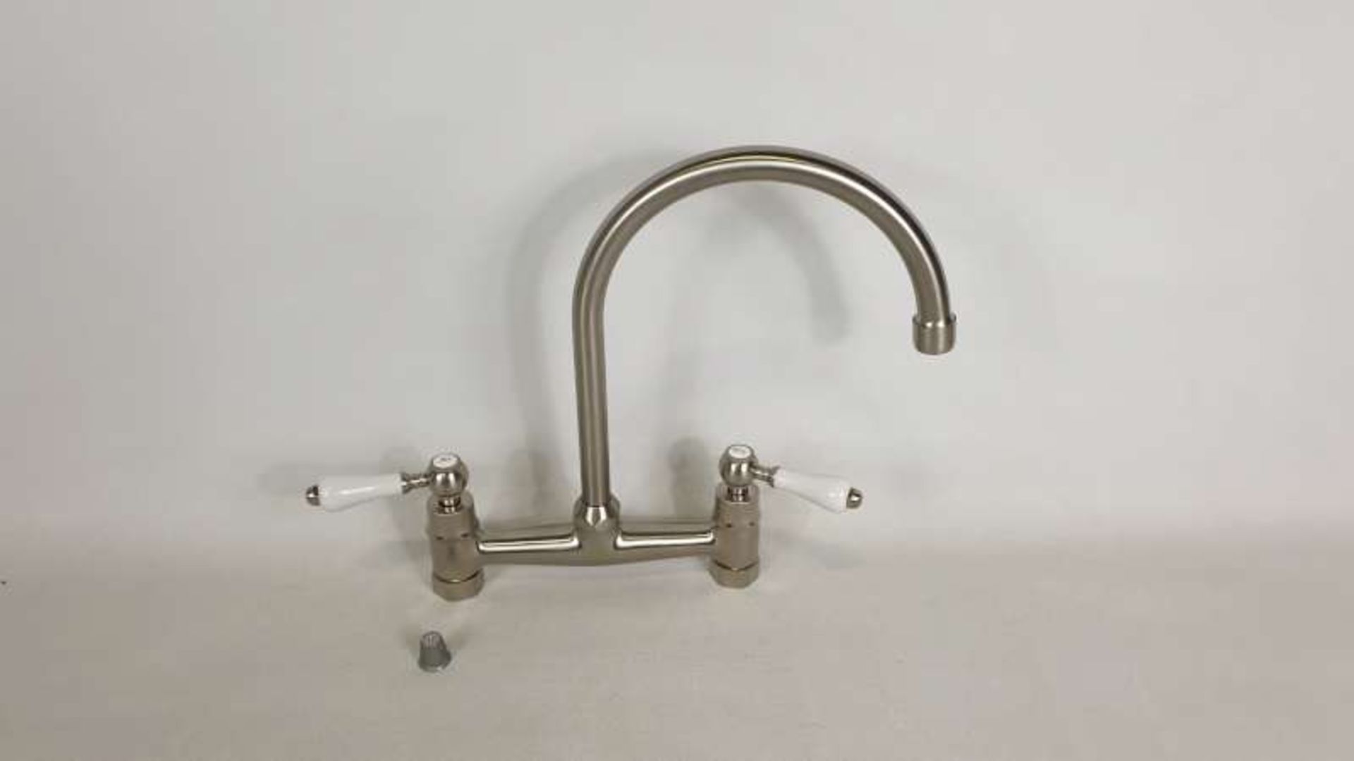 4 X COLONIAL BRIDGE STYLE BRUSHED STAINLESS STEEL DUAL LEVER TAPS - 30CM HIGH (TP1025)