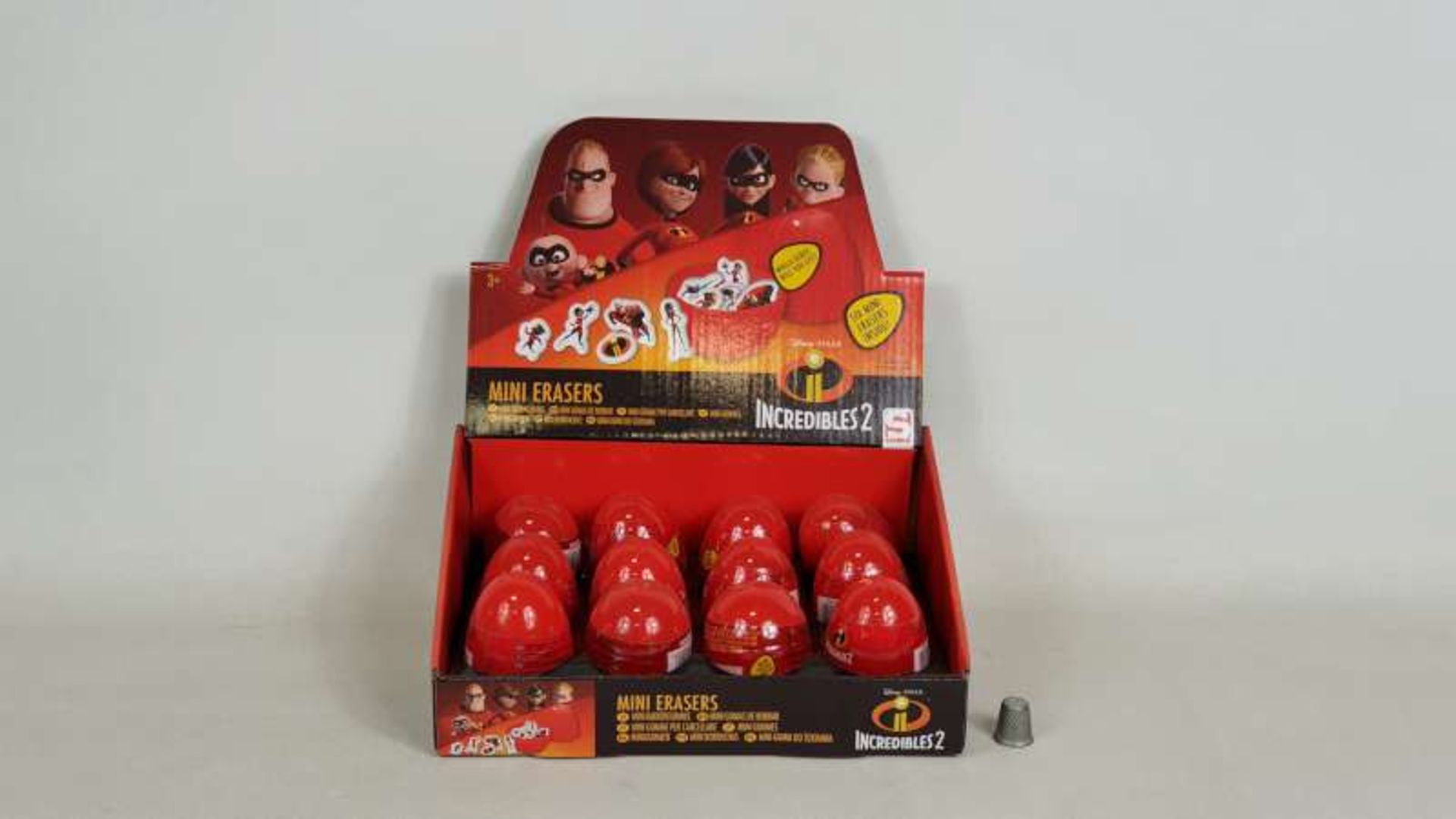 96 X BRAND NEW INCREDIBLES SECRET EGG FLAT ERASERS IN DISPLAY CASE IN 2 BOXES