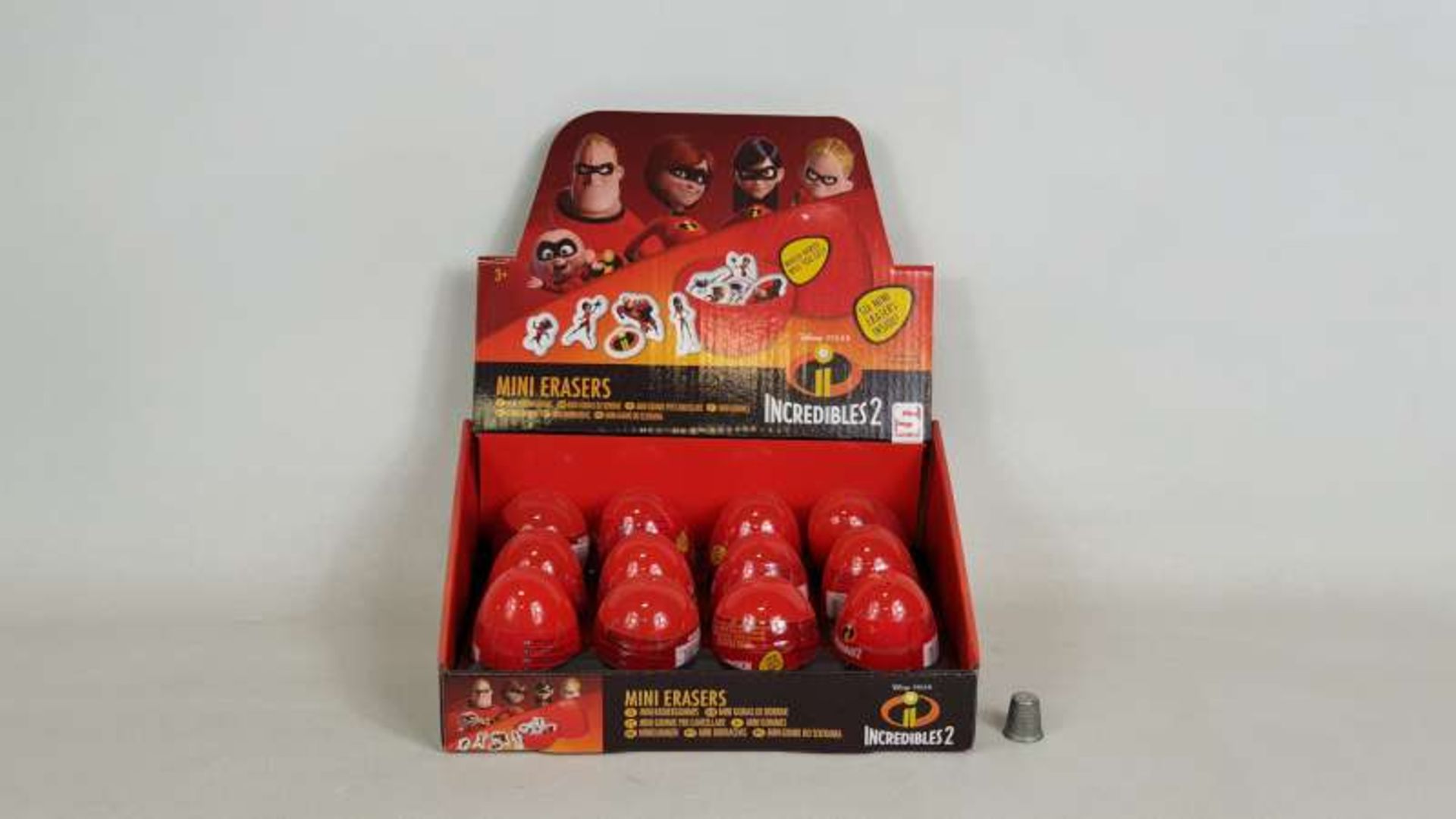 96 X BRAND NEW INCREDIBLES SECRET EGG FLAT ERASERS IN DISPLAY CASE IN 2 BOXES