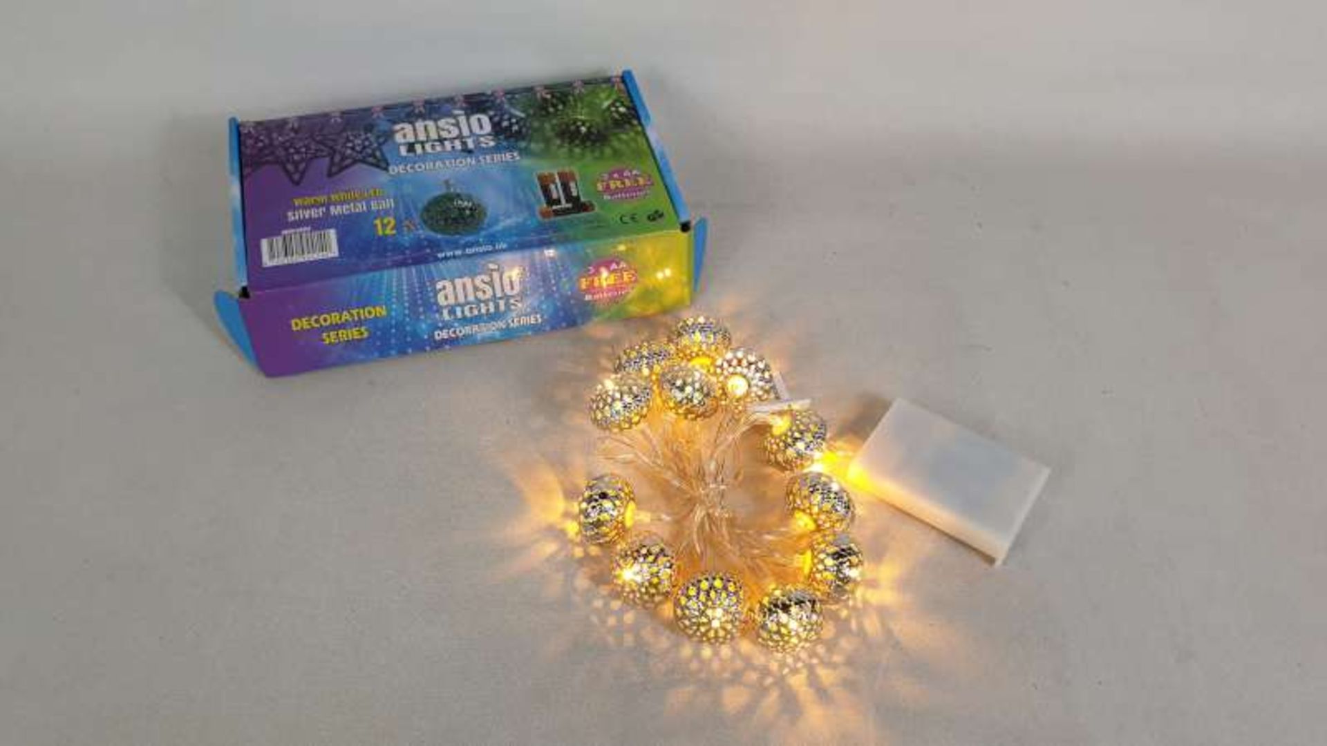 50 X BRAND NEW 12 LED SIVER METAL BALL BATTERY OPERATED LIGHTS IN 2 BOXES