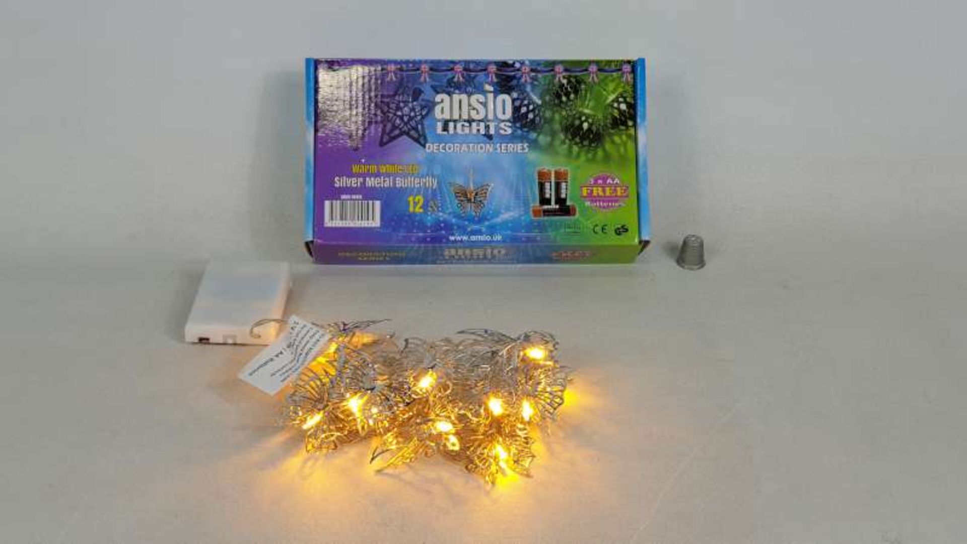 50 X BRAND NEW BOXED 12 LED BATTERY OPERATED YELLOW WARM WHITE SILVER BUTTERFLY CHRISTMAS LIGHTS (