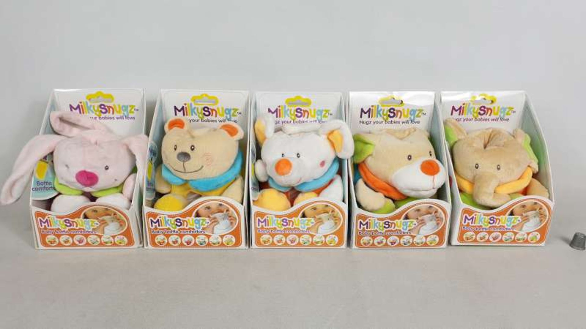 18 X BRAND NEW BOXED MILKYSNUGZ BABY BOTTLE COMFORTER INFANT SOOTHING CALMING TEDDIES HIPPO